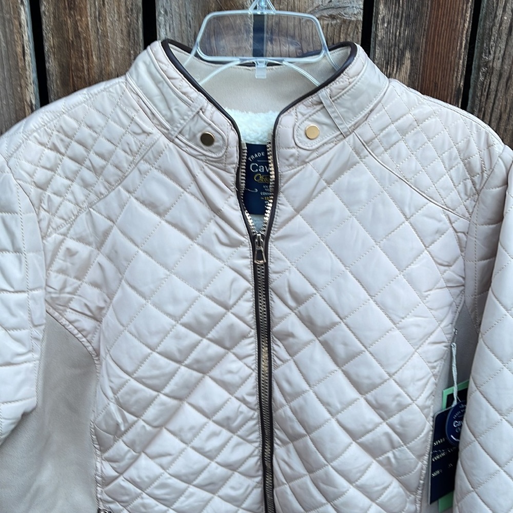 Cavalini 3X Quilted Coat Jacket Zip Up Nwt New Cream Tan Fleece Lined Plus Size - Picture 2 of 8